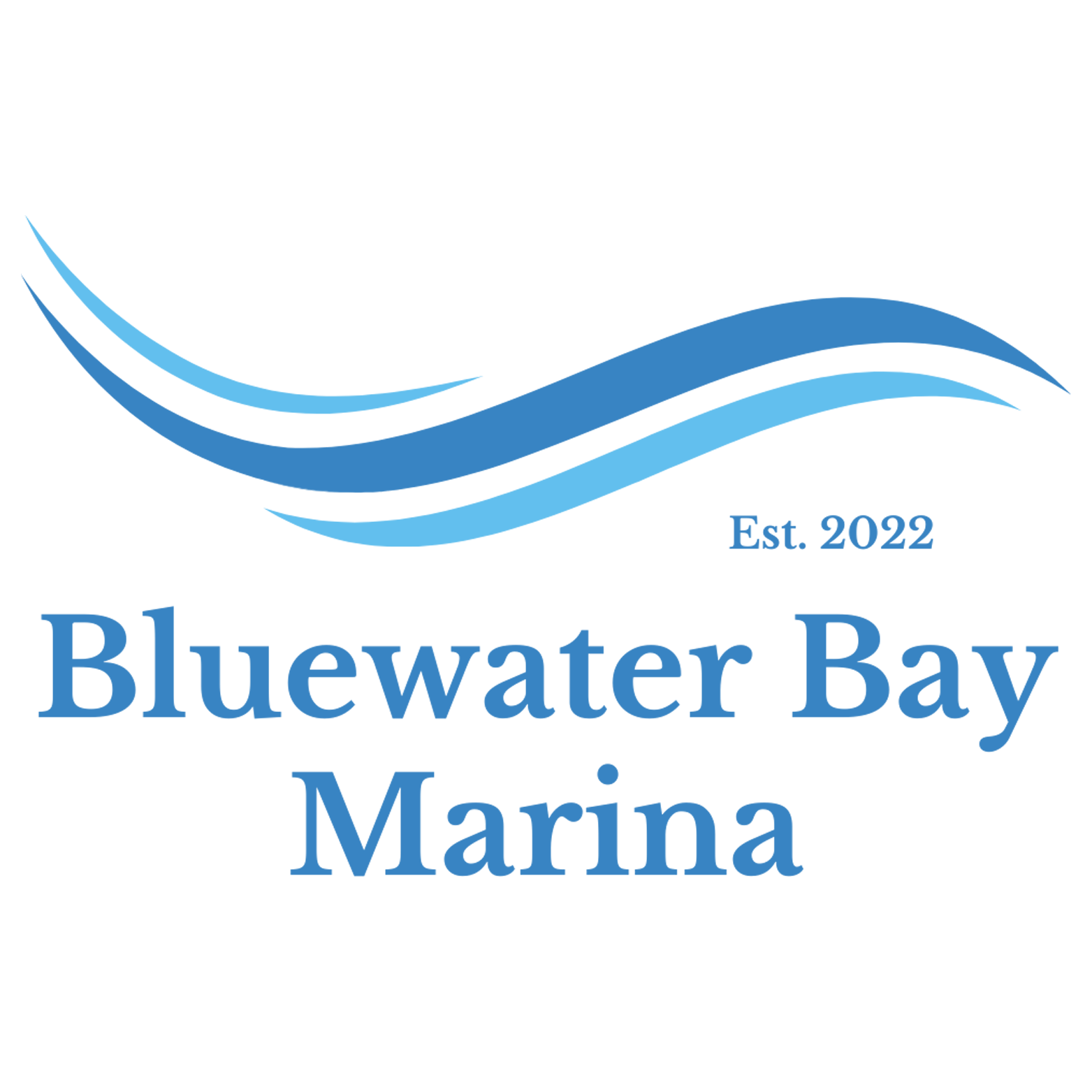 A stylized blue wave logo reminiscent of Lake Tenkiller, featuring two curved shapes: a light blue semicircle above a darker, smooth wave. This fluid and dynamic design captures the essence of Boat Rental services at Bluewater Bay Marina.